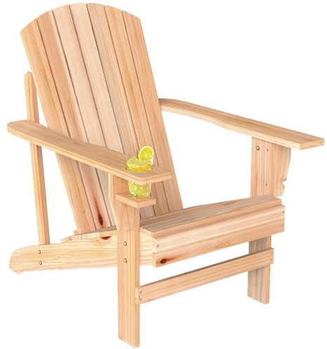 Outsunny Adirondack-Gartenstuhl Holz Adirondack Stuhl Becherhalter Natur | Gartenliege, Balkonstuhl, Massivholz 72 x 95 x 93 cm