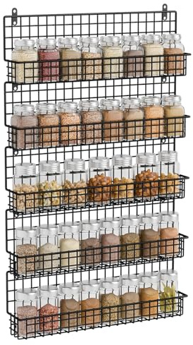 X-cosrack Spice Rack Organizer, 5-Tier Spice Rack for Wall, Stackable Hanging Spice Jars Storage Racks, Great for Kitchen and Pantry, Up to Storage 48 Jars(Patent No.:D909138S)