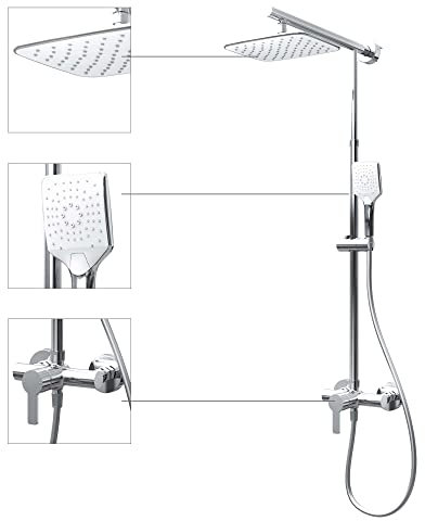 Schulte DuschMaster Rain II mit Einhebelmischer White Style, Kopfbrausenform eckig, Duschystem mit Kopf- und Handbrause, D96214