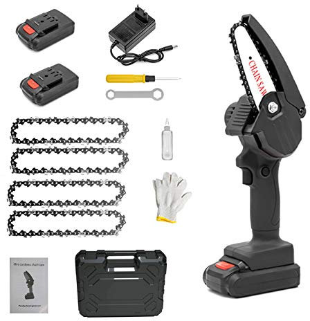 YZJJ Motoseghe Elettriche per Alberi, 4 Pollici Piccola Motosega Portatile, Motosega Ricaricabile, Mini Motosega A Batteria, per Potatura di Alberi E Giardino
