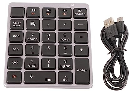 Teclado numérico inalámbrico de 28 teclas, teclado numérico Bluetooth, teclado numérico externo, teclado numérico de entrada de datos portátil para computadora portátil de escritorio, PC (negro)