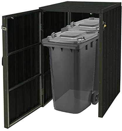 XL 1er-/2er-WPC-Mülltonnenverkleidung HWC-J28, Premium Mülltonnenbox, Metall Holzoptik, erweiterbar - anthrazit