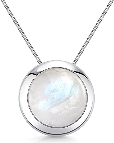 MATERIA by Matthias Wagner Großer Mondstein Anhänger rund aus 925 Sterling-Silber mit Kette