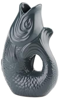 Gift Company Vase Monsieur Carafon S, Dekovase in Fisch-Form, Steingut, Grau, 25 cm, 1087403004