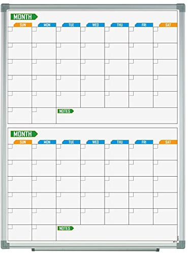 Lockways 2 Monthly Dry-Erase Calendar Whiteboard, 24 x 18, Wall-Mounted Aluminum-Framed Calendar Board