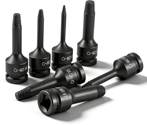 Kit Extracteur De Vis Cassée, 7 Pièces Tourne A Gauche Extracteur De Vis Dénudé, 1/2 Pouce Acier CR-MO Extracteurs De Boulon Pour Enlever Les Boulons CasséS, Vis Endommagées, Goujon Rouillés