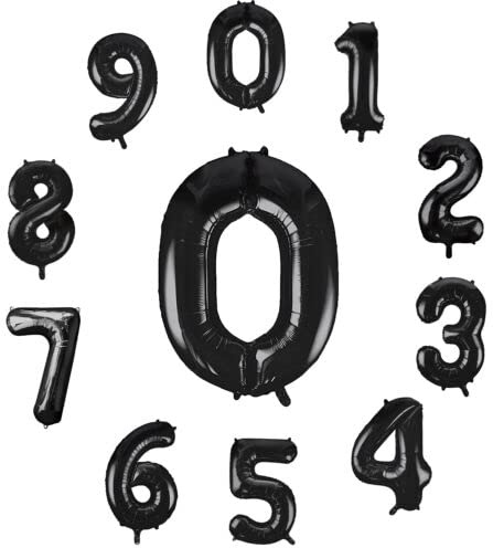 34-Inch Large Foil Helium Number Balloons – Multi-Colored Party Decoration (0-9) (Black, Number 1)