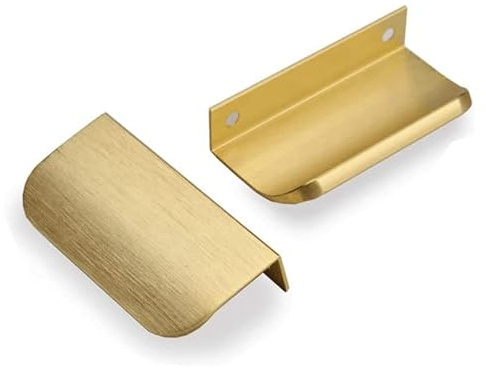 SYZOW 6 Stück 64mm Gold Möbelgriffe Schrankgriffe Aluminium,Modernes Küchengriffe Geschwungener Türgriff Verdeckter Schubladengriff Griffe