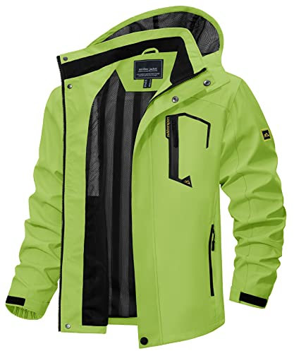 TACVASEN Chaqueta Hombre Entretiempo Chaqueta Deportiva Hombre Cortavientos Running Softshell Ropa de Trabajo Parka Impermeable Ligera Verde Neón, S