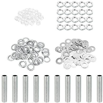 PATIKIL M10 Filetage 5cm Lampe Tige Filetée Trousse avec Écrous Blocage Rondelles, Assortiment de Fixations pour Lustre Plafond Luminaire Bricolage, Placage Zinc