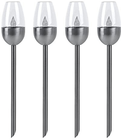 etc-shop Außenleuchte Solarlampe Steckleuchte, Gartenfackel mit Feuereffekt, Terrassenlampe, integrierter Akku, Metall, schwarz, LED, DxH 6x38cm, 4er Set