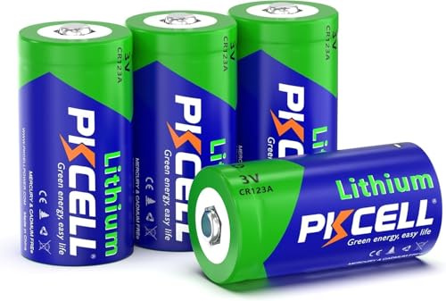PKCELL CR123A 3V Lithium-Batterien 1500 mAh für Alarmanlage,Kameras 4 Stück | Auslaufsicher mit langer Haltbarkeit Perfekt für Sicherheitsgeräte Scheinwerfer Instax-Kameras Hält 5 x länger als Alkaline