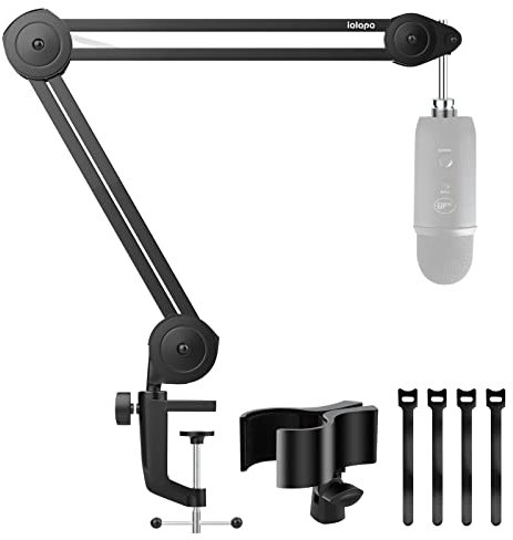 iQlQPQ Mikrofon-Galgenarm, robuster Galgenarm, Mikrofonständer, Aufhängung, Scheren-Mikrofonarm, Schreibtischhalterung mit verbessertem Mikrofon-Clip, max. Klemmbereich 60 mm