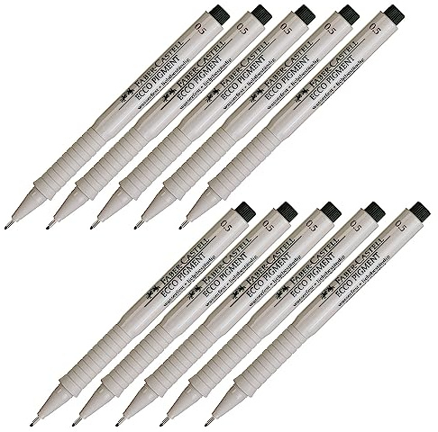 Faber-Castell - Ecco Pigment Tintenschreiber 0,5 mm Schwarz, 10 Stück | Fineliner mit wasserfester und lichtbeständiger Tinte für präzise Linien und Illustrationen