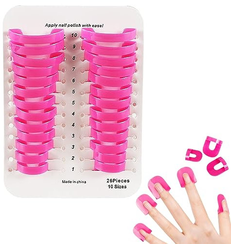 Jitnga 26 Stück Nagellack Schablone, Wiederverwendbar Nail Polish Stencil, Nail Painting Guide Nail Art Lackschutz Spitzenschutz, Nagelkunst Grundlegendes Werkzeugzubehör, 10 Größen (Rose Rot)