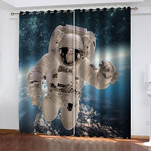 MAYNUO Blickdichte Vorhänge Mit Motiv 3D Stern Astronaut Kinder Gardinen Blickdicht Ösen Gardine Thermo 264x214 cm Schlafzimmer Kinderzimmer Vorhänge Dekoratives Muster, Verdunklungsvorhänge