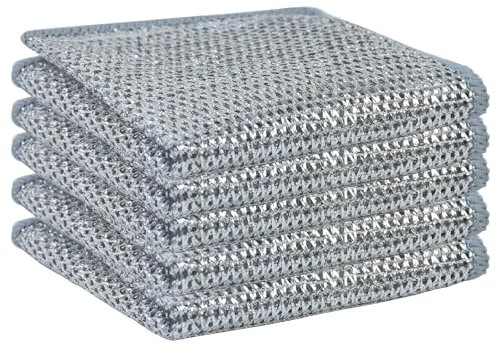 Udewo 5 Pcs Multipurpose Non Scratch Scrubbing Wire Dishwashing Rags Wet or Dry Reusable Wire Dish Towels Wire Cleaning Cloths Multifunctional Wire Dish Cloth Lint Free Duster Cloth for Kitchen