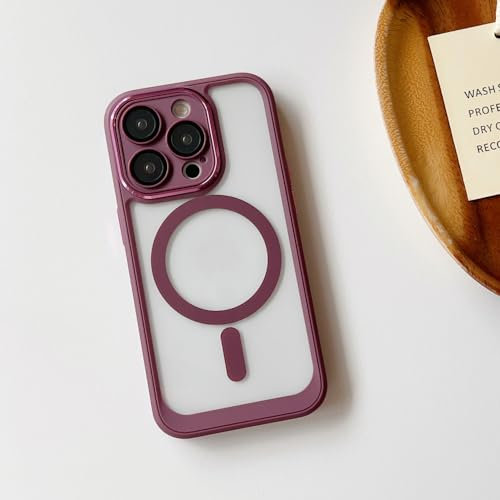 ENILSA Custodia di ricarica wireless magnetica per iPhone 15 Pro Max 14 Plus 13 Mini 12 Cover trasparente antiurto con pellicola per lenti, rosa, per iPhone 13 Mini