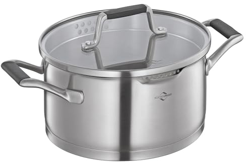 Köksprofi COOK Stekgryta BOLOGNA | rostfritt stål gryta med lock av säkerhetsglas | lämplig för induktion | pip | kastrull med fin och grov sil | flerskiktsbotten | Ø 20 cm