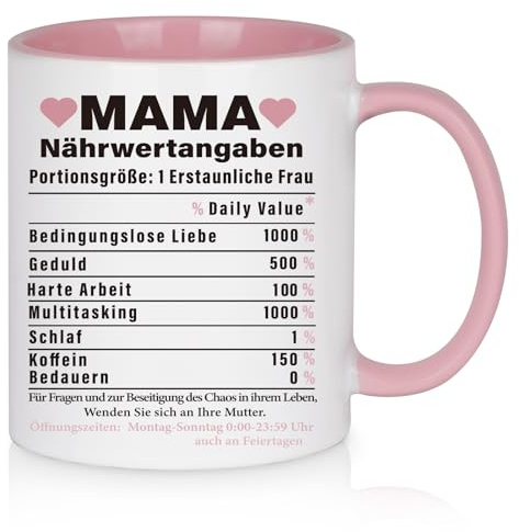 Diztoud Geschenke für Mama, Geschenk Muttertag Geburtstag, Beste Mama Geschenk, Lustige Nährwertangaben Geschenkeideen Tasse für Mutter, Geschenke zum Muttertag, 325ml Keramik Kaffeetasse