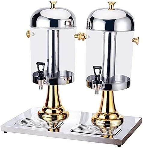 GPECTIFO Dispensador de Cerveza, dispensador de Bebidas con Cubo de Cerveza, dispensador de Bebidas frías y Calientes, 2 dispensadores de Bebidas de Jugo de Acero Inoxidable(Silver)