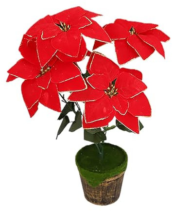 RXMORI 2 Stück Rote Weihnachtsstern-Pflanze Im Topf, Künstliche Weihnachtsstern-Pflanzen Im Topf, Künstliche Weihnachtsstern-Arrangements, Weihnachtsstern-Blumendekoration (A)