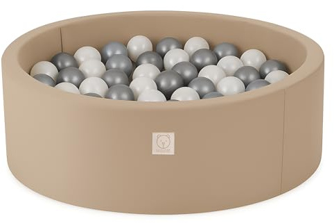 Vänligt bollbad baby från 1 år – rund Velour bollbad baby med 200 bollar – Perfekt för barn – 90 x 30 cm – kul för de små – säker designbollar – MISIOO