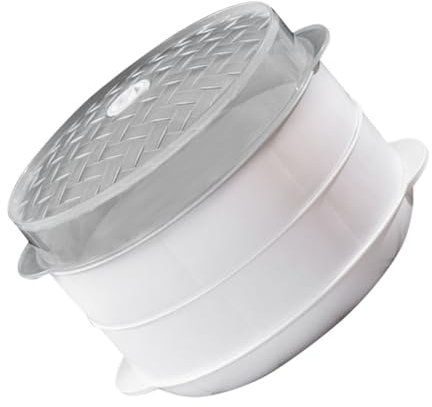 Ciieeo Vaporera para Horno Microondas Vaporera de Doble Capa Cocción Eficiente Fácil de Limpiar Vaporera Doméstica Gris