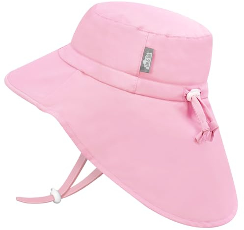 Jan & Jul flicka snabbtorkande solhatt med nackskydd för simning, justerbar storlek för spädbarn (S: 0–6 månader, rosa sorbet), Rosa sorbet, 0-6 månader