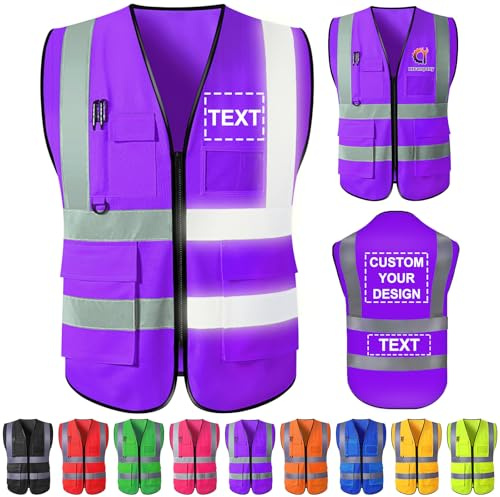 Chaleco de seguridad personalizado para hombres chalecos reflectantes de alta visibilidad, bolsillos con cremallera, ropa de trabajo de construcción personalizada de clase 2 para hombres y mujeres.