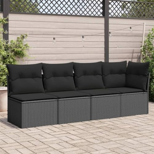 Brokky Gartensofa mit Kissen 4-Sitzer GartenmöBel Terrassensofa Outdoor Sofa Balkon Outdoor Couch Loungesofa Outdoor Schwarz Poly Rattan - 365964