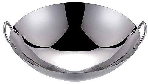 Grande Padella Wok Professionale con Manico in Acciaio, Padella Non Rivestita per Cucinare in Cucina, Padella Wok Multiuso da 67 cm