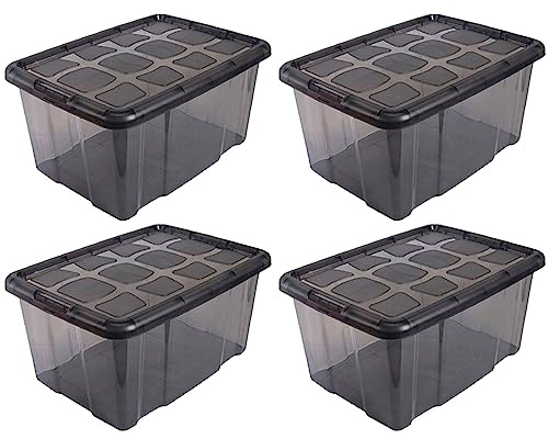 AC - Pack de 4 Cajas de Almacenamiento - Fabricado en plástico - Contenedor para almacenar Libros, Ropa, Mantas - N.º 18 (Gris Antracita) - 29,7 x 61,5 x 45 cm - 60 litros