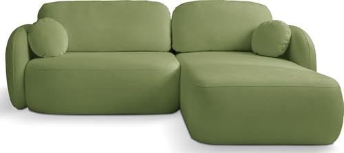 WFL GROUP Modernes Ecksofa Lotte mit Bettkasten – Schlafsofa mit Schlaffunktion & Bettfunktion, L-Form Couch mit Ottomane - Rechts – Bequeme Polstergarnitur - Grün