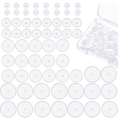 THXFUNAREA 64 PCS Anti Wildfleisch Piercing Disc, Transparente Silikon Piercing Scheibe, 4 Größen, Wildfleisch Disc Für Bump Ohrringe Scheiben Pads Mit Kunststoff Box