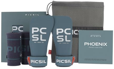 PICSIL - Maniques Phoenix, Grips Professionnel Sains Magnésie, avec Étui et Protège-Poignets Inclus, pour Cross Training, Calisthenics, Musculation, Fitness (Aqua, G+)