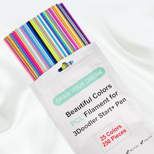 Kretrum 25 Colori 2,5 mm PCL Filament Compatibile con 3Doodler Start + Pen, Ogni Colore 15 cm x 10 pcs, Totale 250 pcs