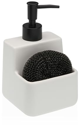 Dispensador de jabón con soporte para esponja, diseño moderno y funcionalidad para tu cocina, para fregadero, para bomba con soporte para esponja, dispensador rellenable, cuadrado (blanco)
