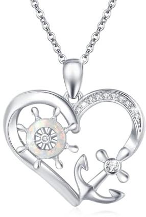 OHAYOO Ankerkette Silber 925 Opal Anker Kette Herz Ruder Anhänger Herz Schmuck für Damen Frauen Mädchen