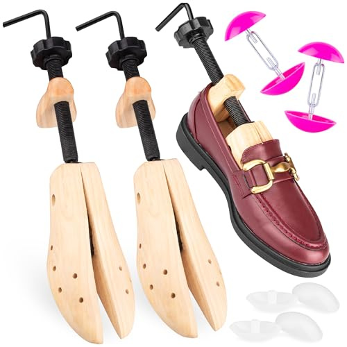 SULPO Schuhspanner Herren und Damen – Echtholz-Schuhdehner aus Kiefernholz mit verstellbarer Schraube, leicht und tragbar, rosa Größen 37-41