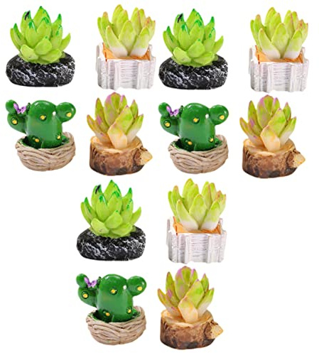 GLEAVI 12pièces Cactus Miniature Résine Faux pour Décoration De Voiture Statue De Jardin Ornement De Bureau Décor De Maison De Poupée