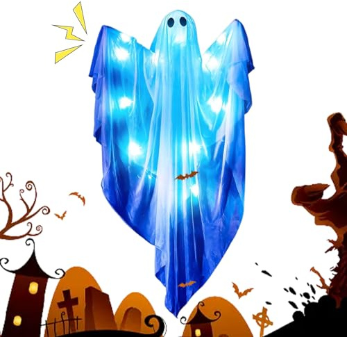 Weqizuerqi Decorazione fantasma,Fantasma LED - Figure spaventose e appese, per interni esterni, finestre, portico per feste