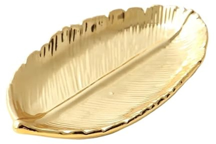 PPQIRU Vide-Poches Assiette de feuilles en céramique, feuille d'arbre bijoux collations plateau rangement desserts plat à bibelots 2 pièces(Gold)
