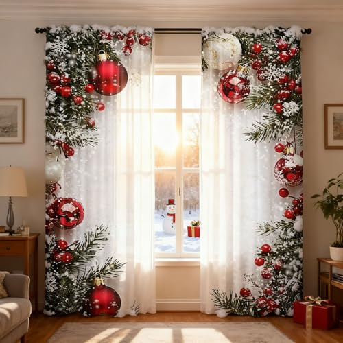 CNNBYYDS Weihnachtsvorhang, Blickdichte Vorhänge Weihnachten Deko Übergardinen 2er Set Verdunklungsvorhänge mit Ösen Schlafzimmer Wohnzimmer Küche Gardinen Thermovorhänge Kälteschutz, 70x100 cm (BxH)