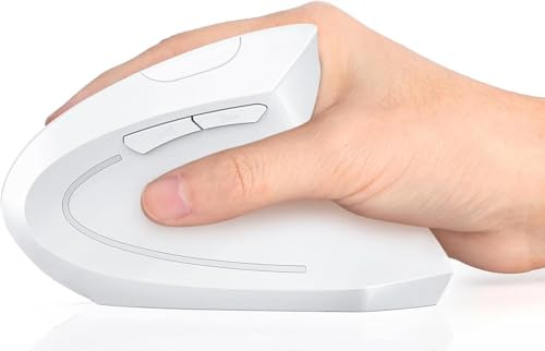Lhome 2.4G Wireless Vertical Mouse, Rechargeable Ergonomic Optical Mice: 3 Adjustable DPI 800/1200/1600 Levels 6 Buttons, for Laptop, PC, Computer, Desktop, Notebook etc, White