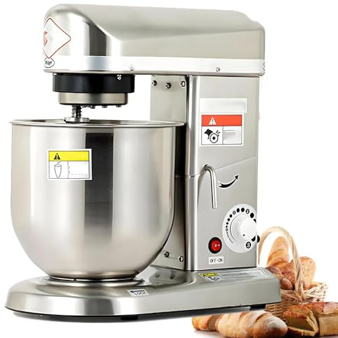 Mélangeur Alimentaire à 3 Vitesses réglables, Batteur Pétrin Professionnel 10L,Robot de Cuisine Commercial en Acier inoxydable pour les boulangeries/restaurants/Pâtisseries(Silver,10L)