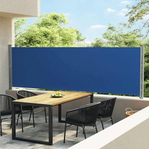 Marquise de Porte,Auvent latéral rétractable de Patio 140x600 cm Bleu pour Patio, Jardin, Terrasse, Extérieur, Balcon