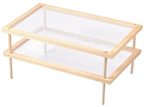 Tidevib Estante de secado de hierbas de madera con red, soporte apilable para secadora de alimentos para flores y plantas de pasta, 39 x 24,5 x 8,5 cm, utensilios de cocina de color madera