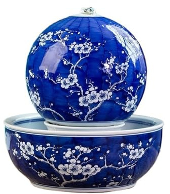 Interior Fuente de Escritorio Porcelana Azul y Blanca China con humidificador Agua, Adornos, decoración for el hogar Tiendas Decorativa(Dark Blue)