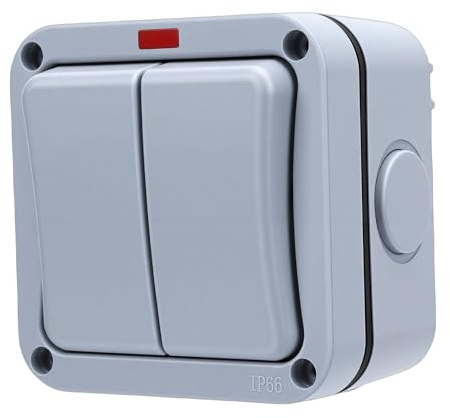 Asixxsix Interruptor de Luz para Exteriores, 2 Unidades, 2 Vías, Doble IP66, Resistente Al Agua, Interruptor Exterior de Bandas para Exterior, Jardín, Piscina, Patio, Balcón